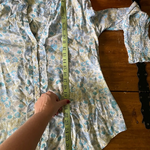 Free People Wild Gardenia Floral Ruffle Tunic Button Down Shirt Blouse S Small - Picture 8 of 12